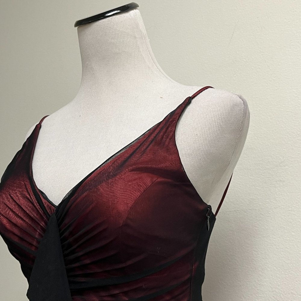 Cache Gown red black mesh ruffles maxi slip dress 4 Vintage spaghetti straps USA